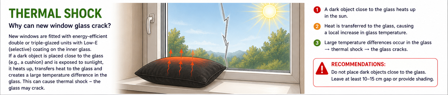 Thermal shock of a glass unit — glass cracking from temperature swings, SIA Logu Apkope